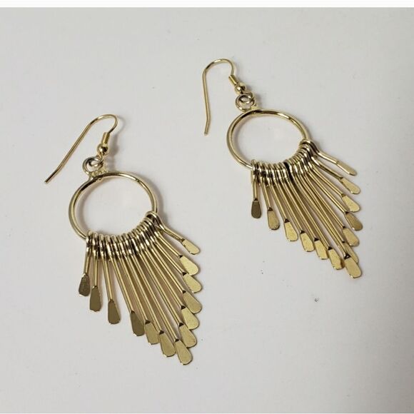 FRENCH HOOK Goldtone Dangling Paddle Earrings - Picture 3 of 5